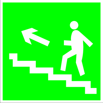 E16 направление к эвакуационному выходу по лестнице вверх (левосторонний) (пластик, 200х200 мм) - Знаки безопасности - Эвакуационные знаки - Магазин охраны труда Протекторшоп